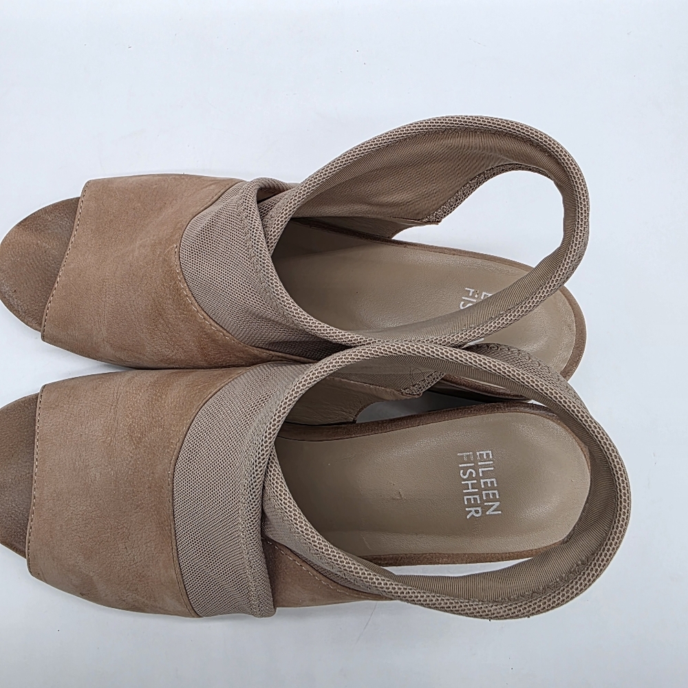 Eileen Fisher Luca Tumbled Nubuck Beige Crisscross Open Slingback Sandals Sz 8.5 - Picture 7 of 11